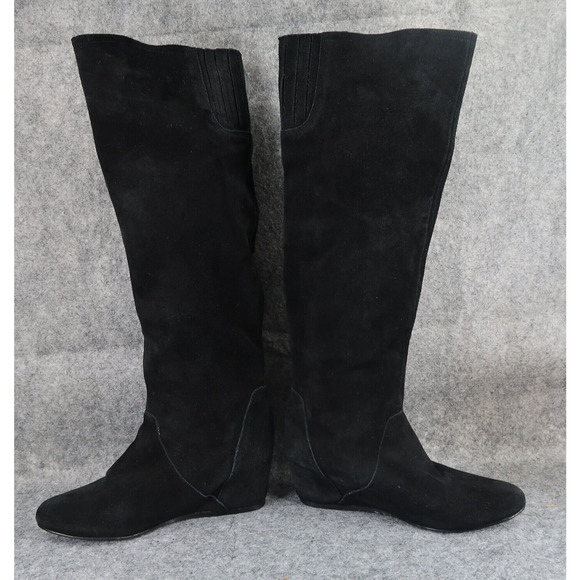 Colin Stuart Shoes Womens 6.5 Boots Tall Wedge Fashion Leather Pull On Black - Picture 9 of 16